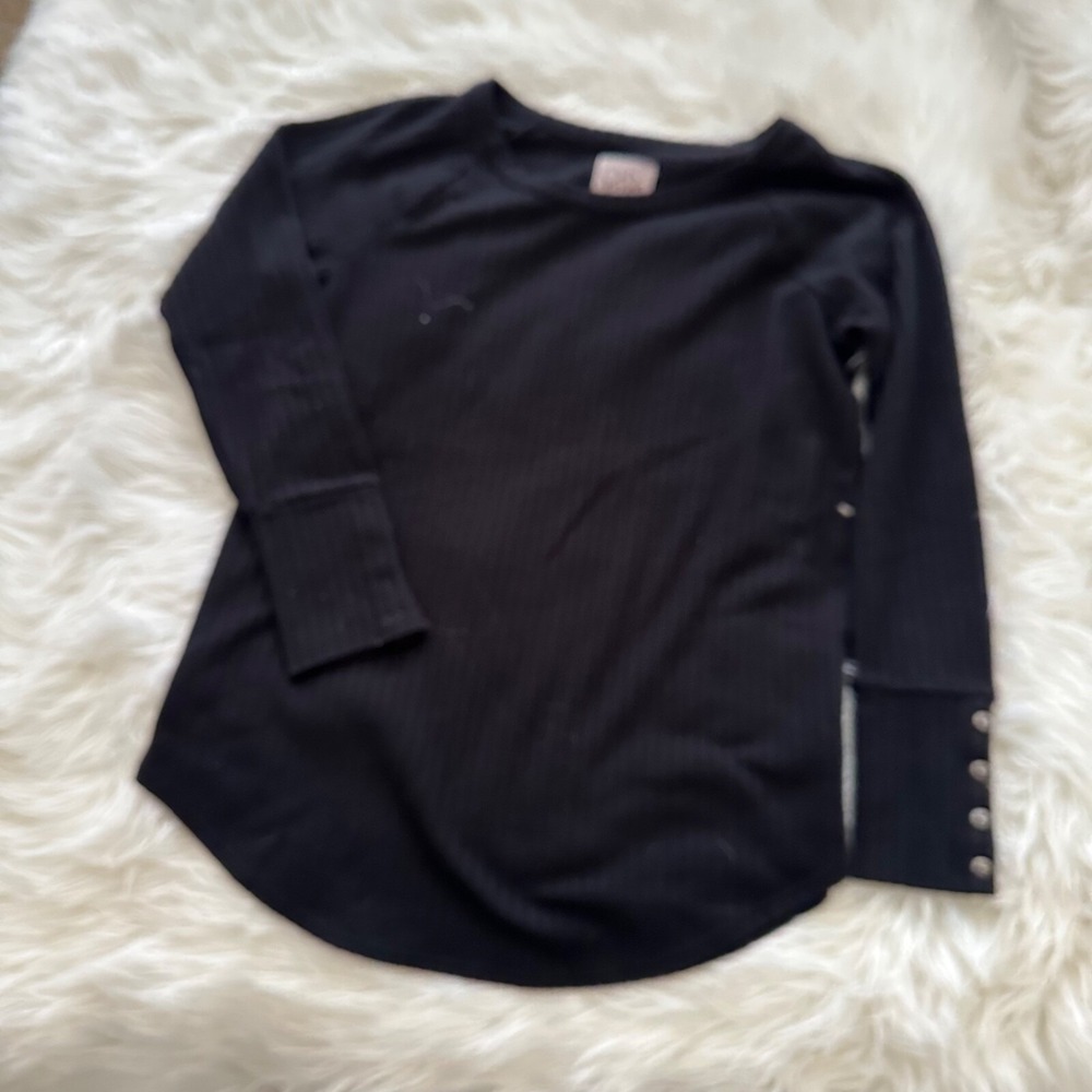 Cha Sor‎ Shirt Womens Large Long Sleeve Black Henley Thermal